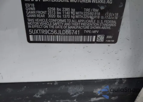 2018 BMW X3 xDrive30I z USA, uszkodzony, nr VIN 5UXTR9C56JLD66741